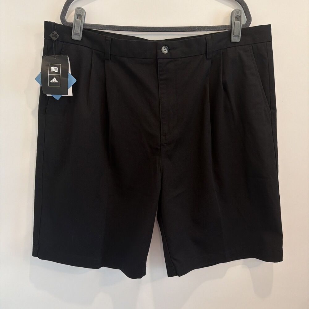 NWT Adidas Mens 42 Golf Shorts Black Chino Athletic Performance Pleated Stretch